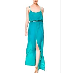 Zara Trafaluc Green Teal Maxi Dress with Slit